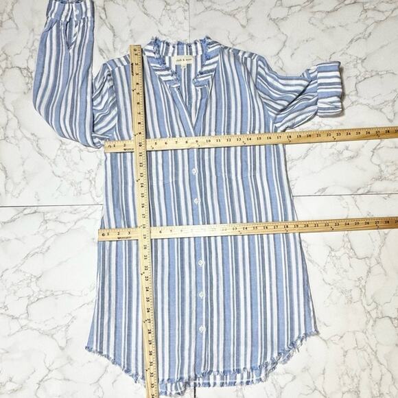 Anthropology Cloth & Stone Blue & White Stripe Frayed Hem Denim Dress SZ S $139 - Picture 16 of 16